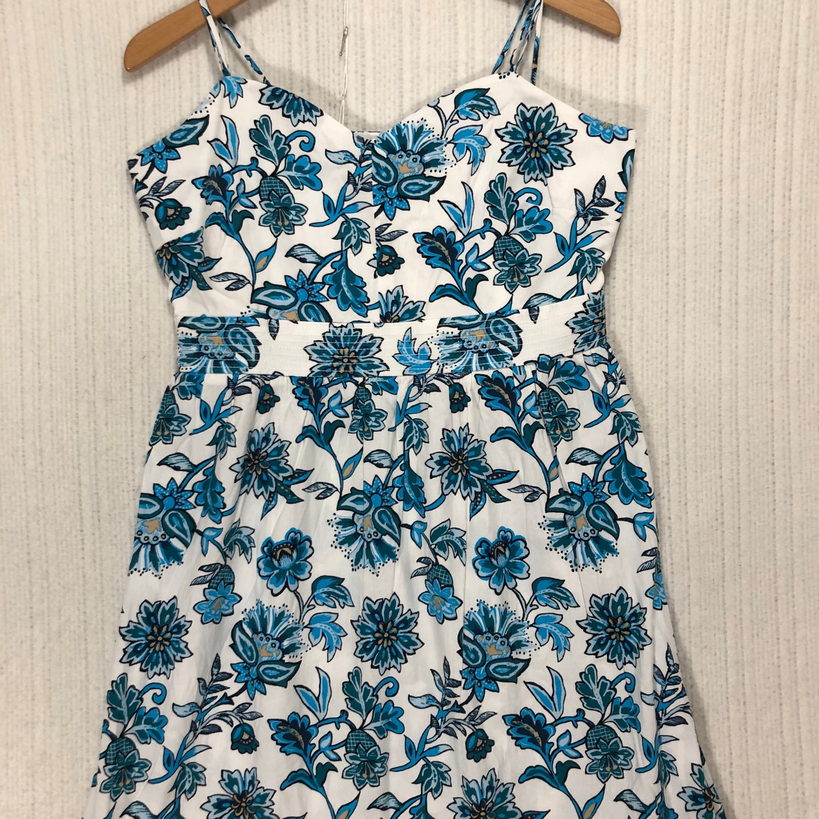 Ann Taylor Factory Floral Print Midi Dress Blue White Spaghetti Strap Size 8